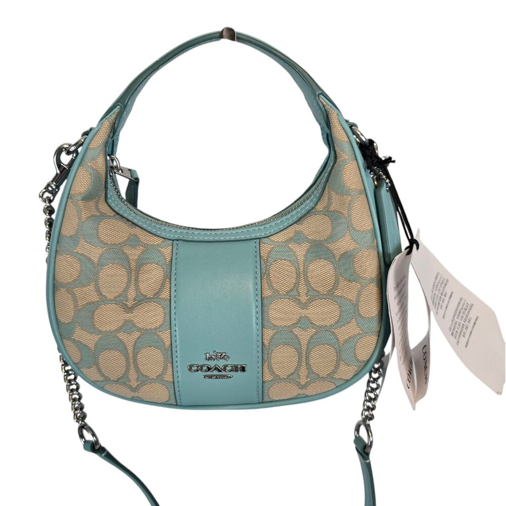 Coach Carmen Mini Crossbody in Signature Jacquard Faded Blue Top Handle  NEW